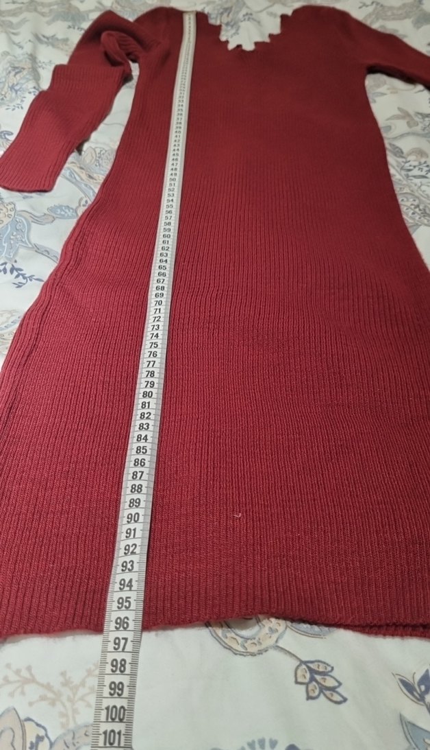 Bordo V Yakalı Uzun Kollu Triko Elbise - Görsel 4