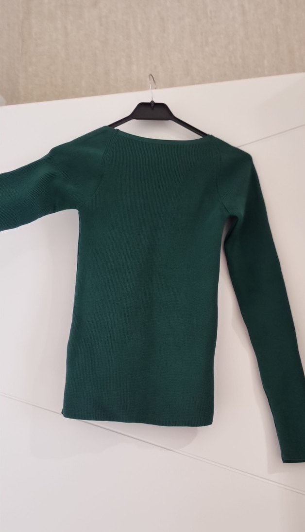 Kadın Koyu Yeşil İnce Triko Kazak - Görsel 4