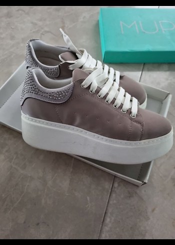 Bej Bağcıklı Kadın Spor Ayakkabı - Görsel 2