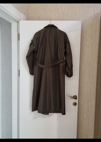 koyu yeşil Kuşaklı Uzun Trençkot - Görsel 2