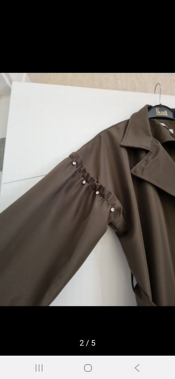 koyu yeşil Kuşaklı Uzun Trençkot - Görsel 3