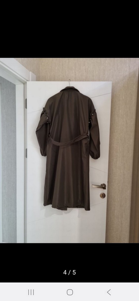 koyu yeşil Kuşaklı Uzun Trençkot - Görsel 2