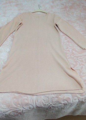 Bej Uzun Kollu Salaş Triko Elbise - Görsel 2