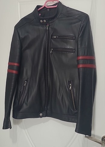 l Beden Siyah Deri Biker Ceket