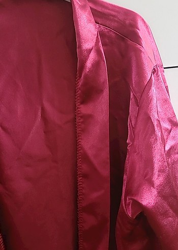 Bordo Parlak Uzun Kadın Sabahlık - Görsel 2