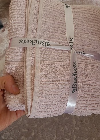 Çizgili Pamuklu Pembe el Havlusu Seti - Görsel 2