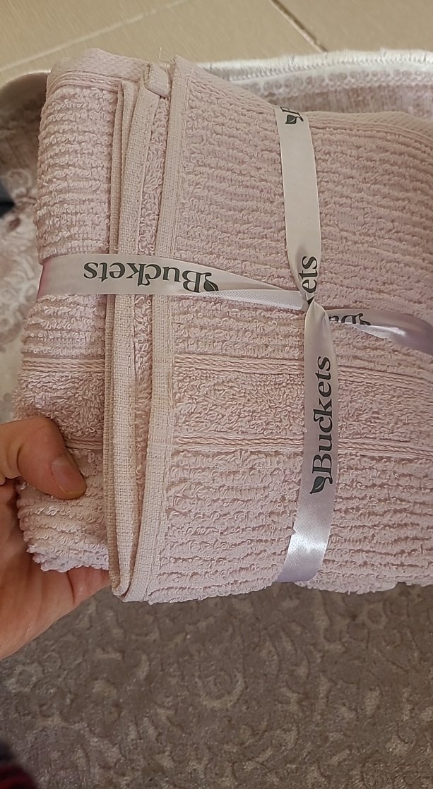 Çizgili Pamuklu Pembe el Havlusu Seti - Görsel 2