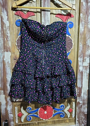 ZARA MARKA Siyah Renkli Puantiyeli Straplez Mini Elbise