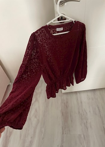 Diğer Bordo Dantel Detaylı Kadın Bluz