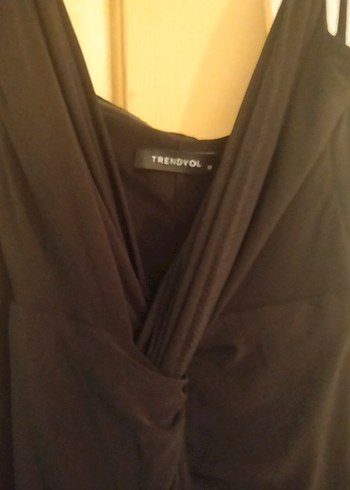 Siyah V Yakalı Uzun Drapeli Elbise - Görsel 4