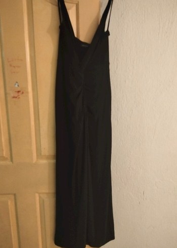 Siyah V Yakalı Uzun Drapeli Elbise - Görsel 2