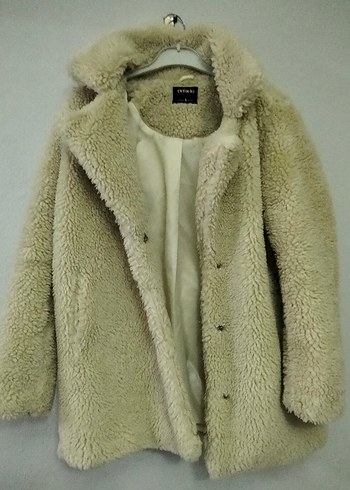 Peluş Kumaşlı Bej Kadın Kaban - Görsel 2