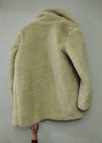 Peluş Kumaşlı Bej Kadın Kaban - Görsel 7