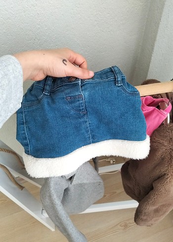 Kürklü Mavi Denim Kız Eteği - Görsel 4