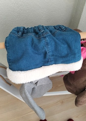 Kürklü Mavi Denim Kız Eteği - Görsel 3