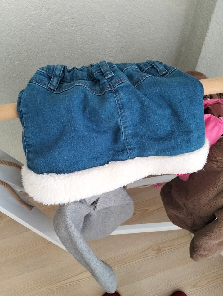 Kürklü Mavi Denim Kız Eteği - Görsel 3