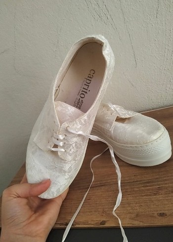 Beyaz Dantel Bağcıklı Platform Kadın Spor Ayakkabı - Görsel 6