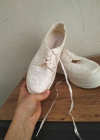 Beyaz Dantel Bağcıklı Platform Kadın Spor Ayakkabı - Görsel 3