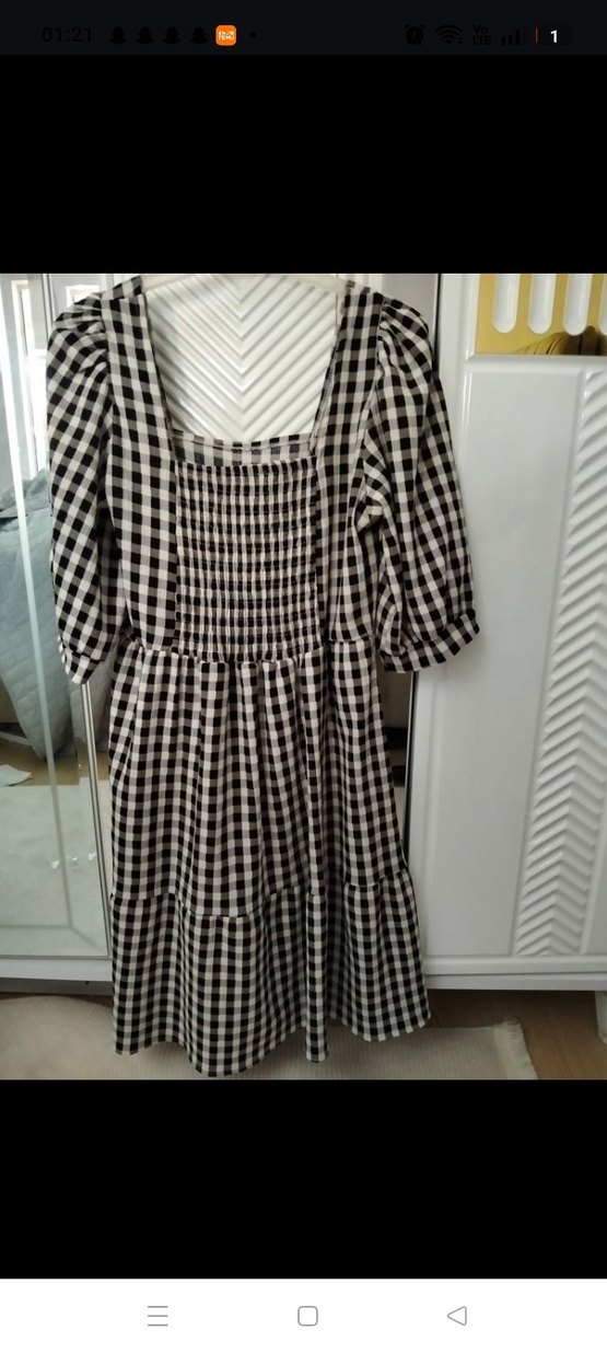 Siyah Kareli V Yaka Hamile Elbisesi - Görsel 2