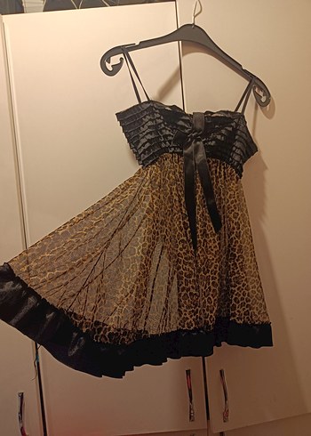 Leopar Desenli Kahverengi Mini gecelik - Görsel 2