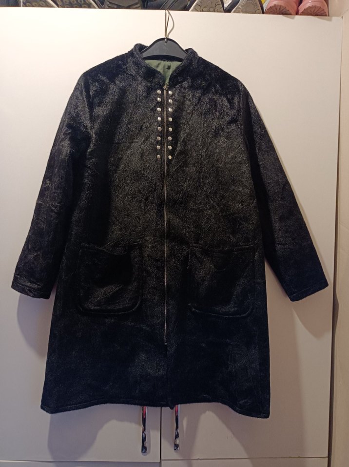 Siyah Uzun Süet Kadın Kaban özel dikim kullanılmamış - Görsel 2