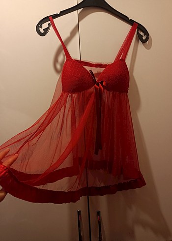 Kırmızı İp Askılı Midi Gecelik - Görsel 2