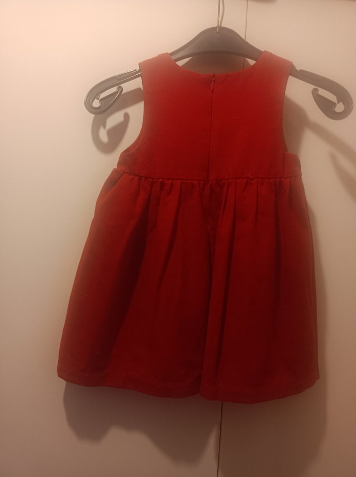 Kız Çocuk Kırmızı Kolsuz ince kaşe elbise - Görsel 3