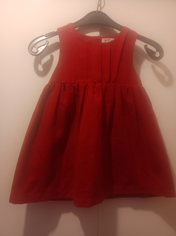 Kız Çocuk Kırmızı Kolsuz ince kaşe elbise - Görsel 2