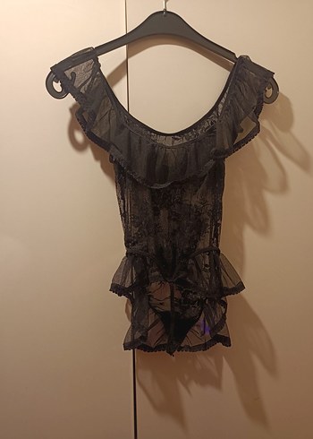 Siyah Midi Dantel tanga gecelik - Görsel 2