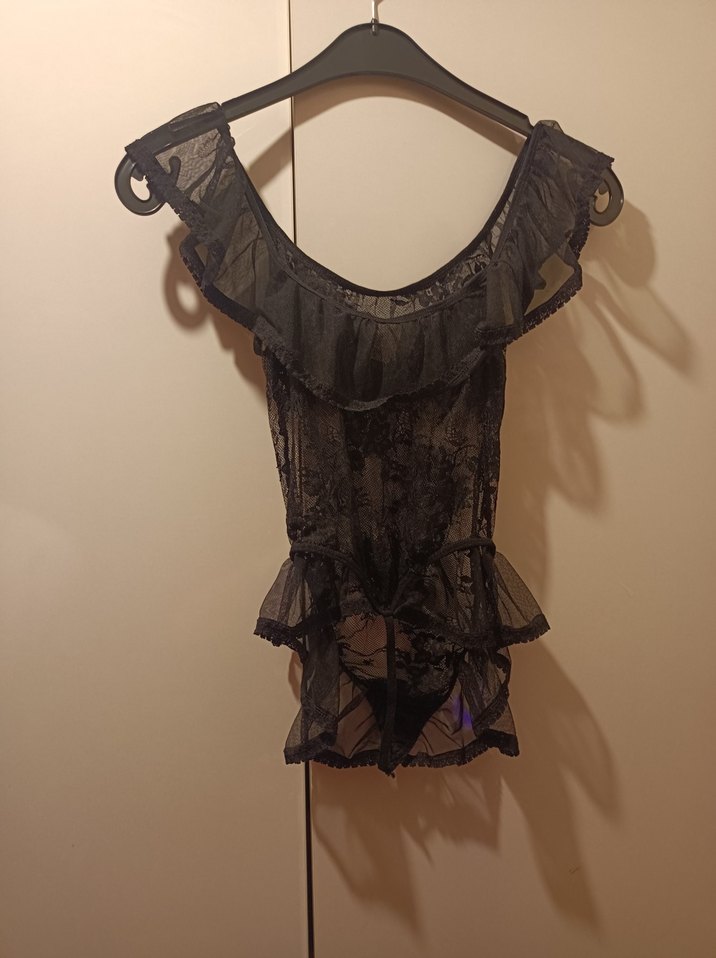 Siyah Midi Dantel tanga gecelik - Görsel 2