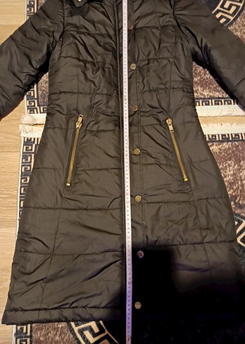 Kadın Siyah Uzun Kışlık Mont Kürklü Kapüşonlu - Görsel 2