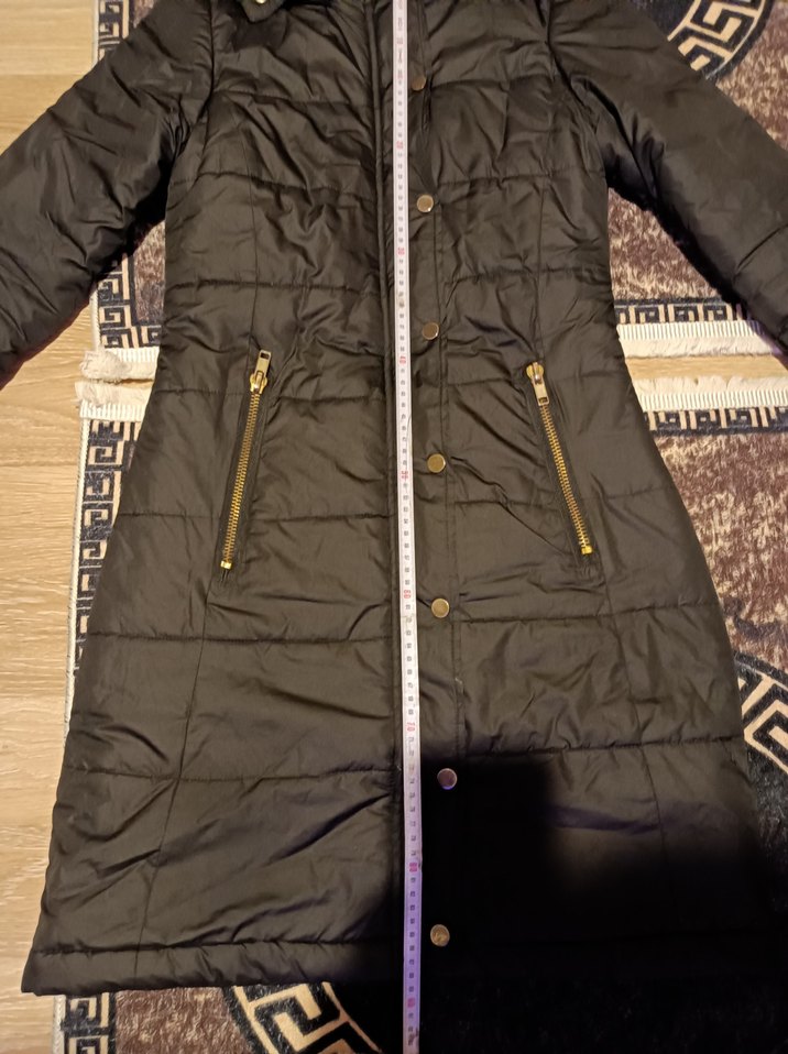 Kadın Siyah Uzun Kışlık Mont Kürklü Kapüşonlu - Görsel 2