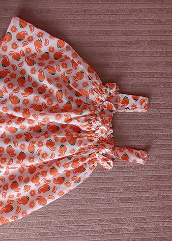 Kız Çocuk Turuncu Desenli Fırfırlı Elbise - Görsel 2