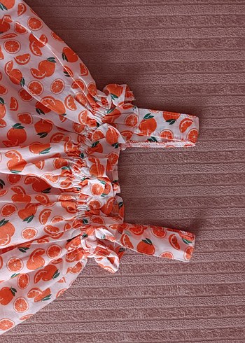 Kız Çocuk Turuncu Desenli Fırfırlı Elbise - Görsel 3