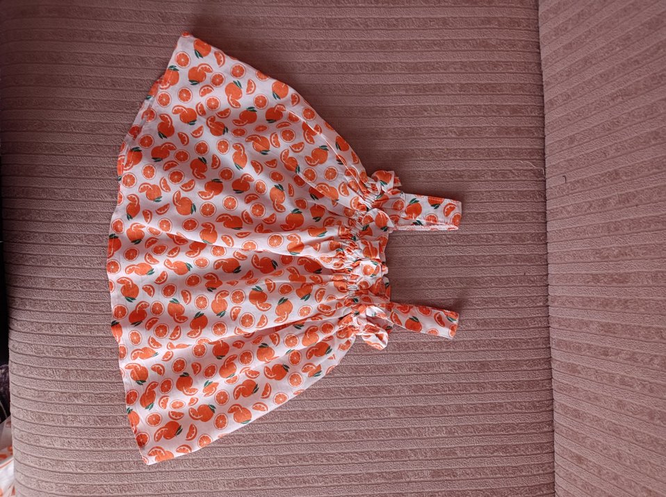 Kız Çocuk Turuncu Desenli Fırfırlı Elbise - Görsel 2