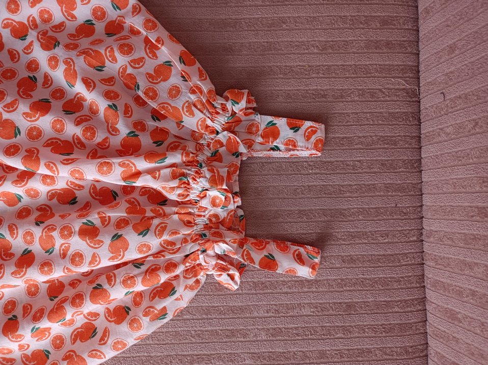 Kız Çocuk Turuncu Desenli Fırfırlı Elbise - Görsel 3