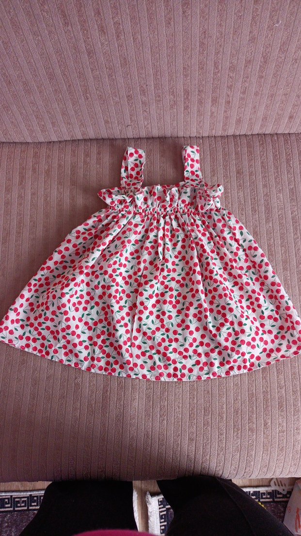 kırmızı Kirazlı Renkli Fırfırlı çocuk elbisesi - Görsel 2