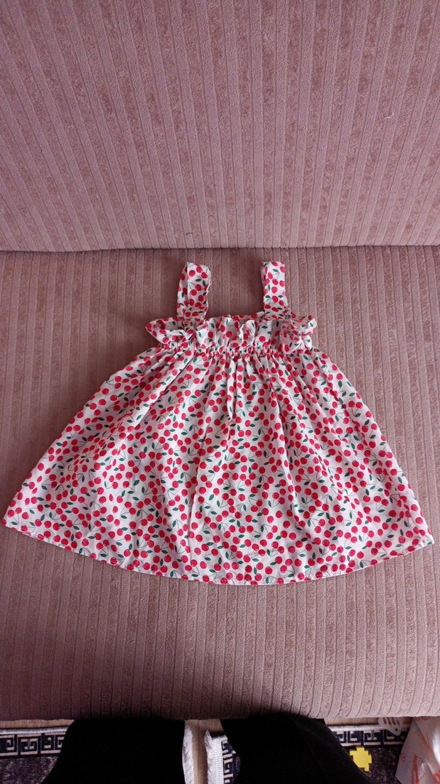 kırmızı Kirazlı Renkli Fırfırlı çocuk elbisesi - Görsel 3