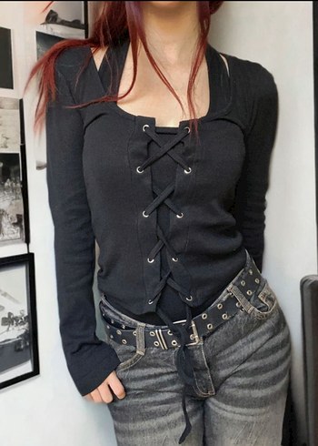 Siyah Gotik Halter Yaka Kadın Bluz