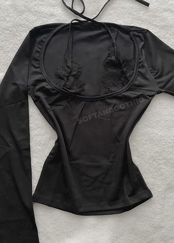 Dantel Detaylı Siyah V Yaka Kadın Bluz - Görsel 2