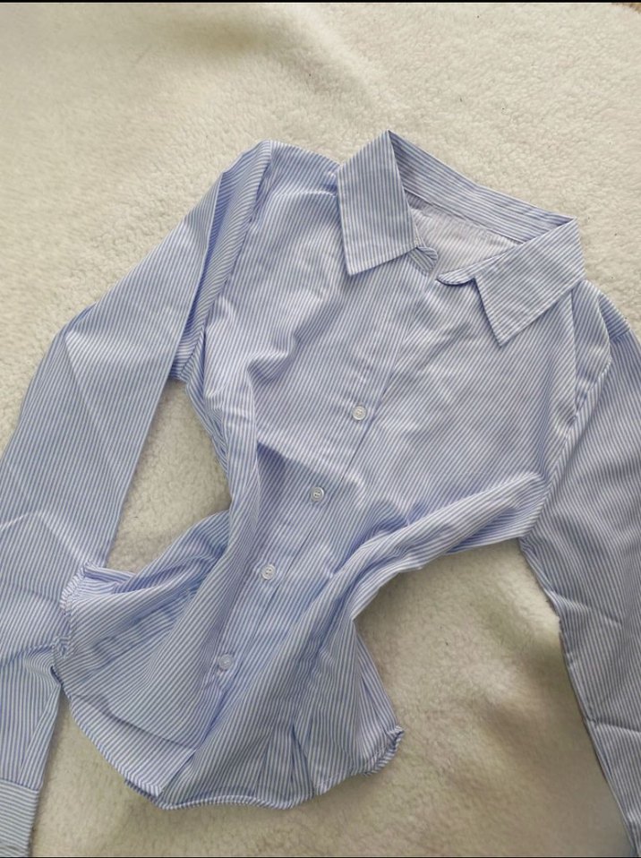 Mavi Çizgili Kadın Gömlek - Görsel 2