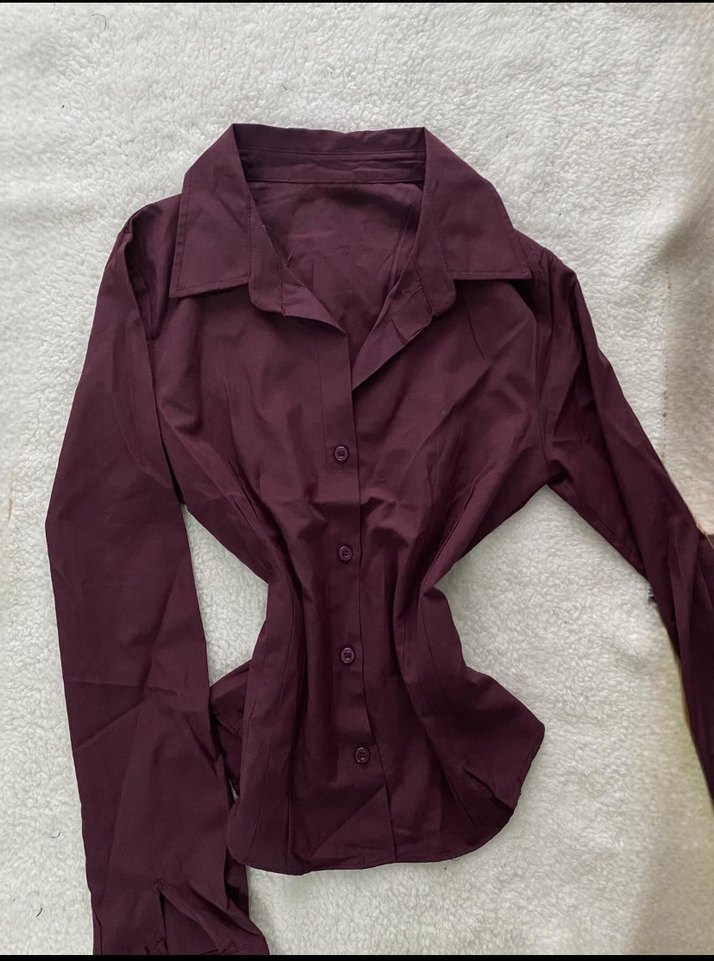 Bordo Uzun Kollu  Kadın Gömlek - Görsel 2