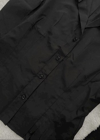 Siyah V Yakalı Düğmeli Kadın Gömlek - Görsel 3