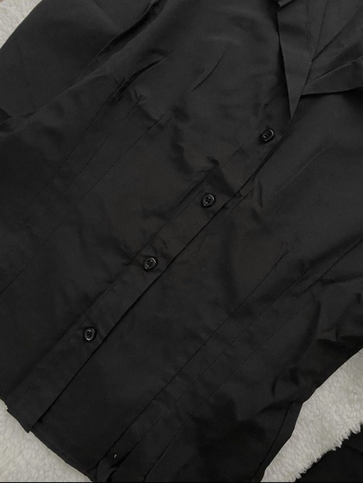 Siyah V Yakalı Düğmeli Kadın Gömlek - Görsel 3