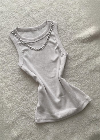 Zincir Detaylı Beyaz Kolsuz Mini Atlet - Görsel 2