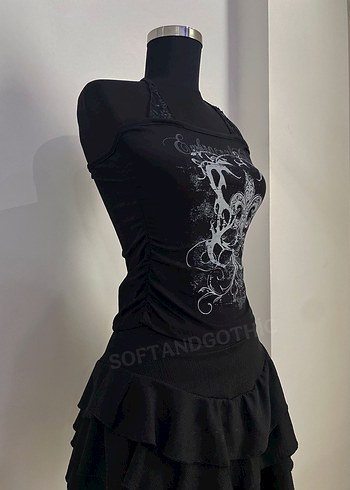 m Beden Dantel Detaylı Straplez Siyah Gotik Kadın Atlet