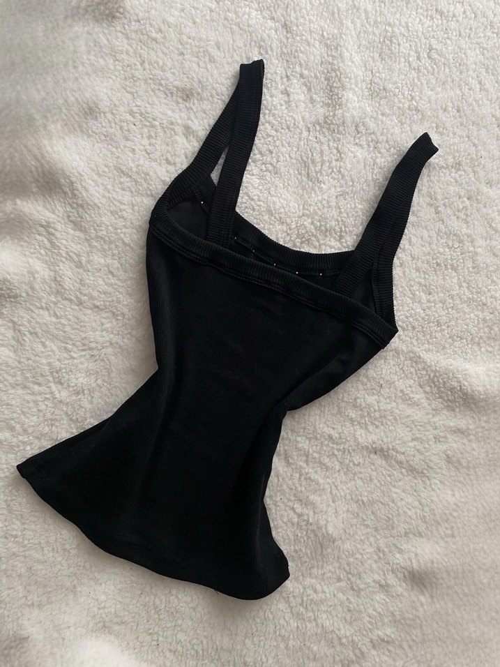 Siyah V Yaka Strappy Goth Mini Atlet - Görsel 2