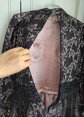 Dantel Detaylı Vintage Uzun Kollu abiye - Görsel 3