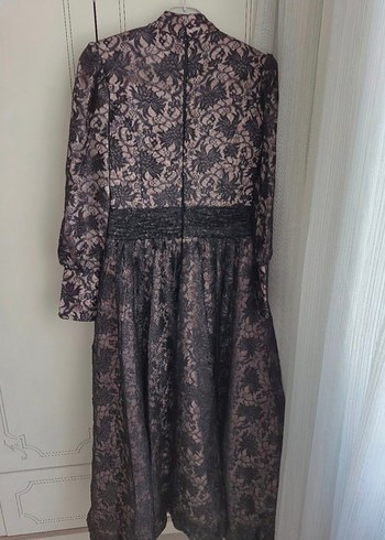 Dantel Detaylı Vintage Uzun Kollu abiye - Görsel 2