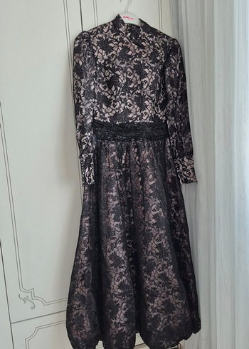 Dantel Detaylı Vintage Uzun Kollu abiye - Görsel 5